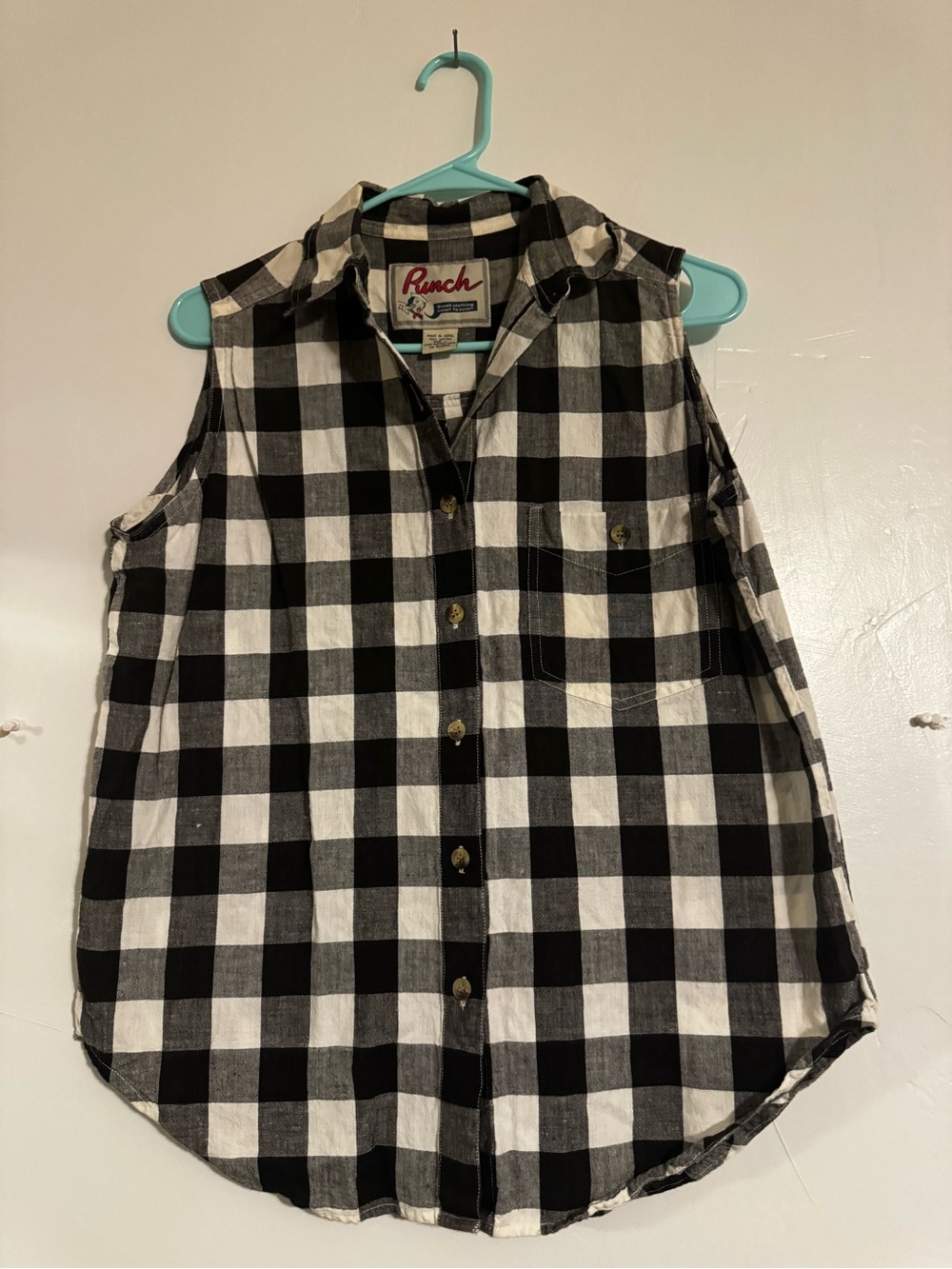 Sleeveless Black & White Plaid Button-Up Shirt - Kids